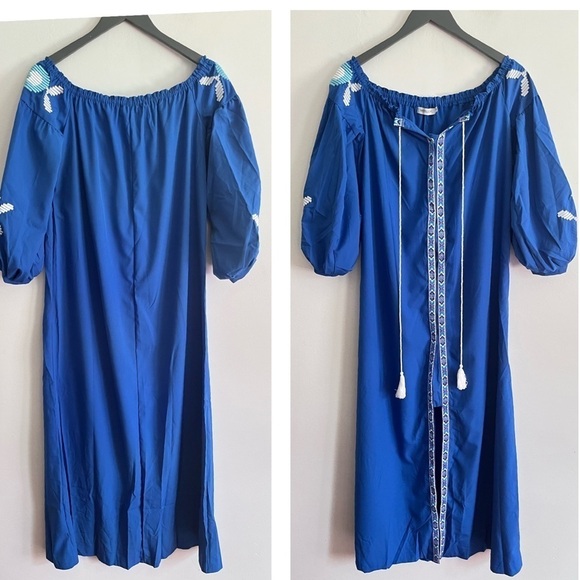 MISSLOOK Tops - Misslook Blue Embroidery Aztec Long Cover Up